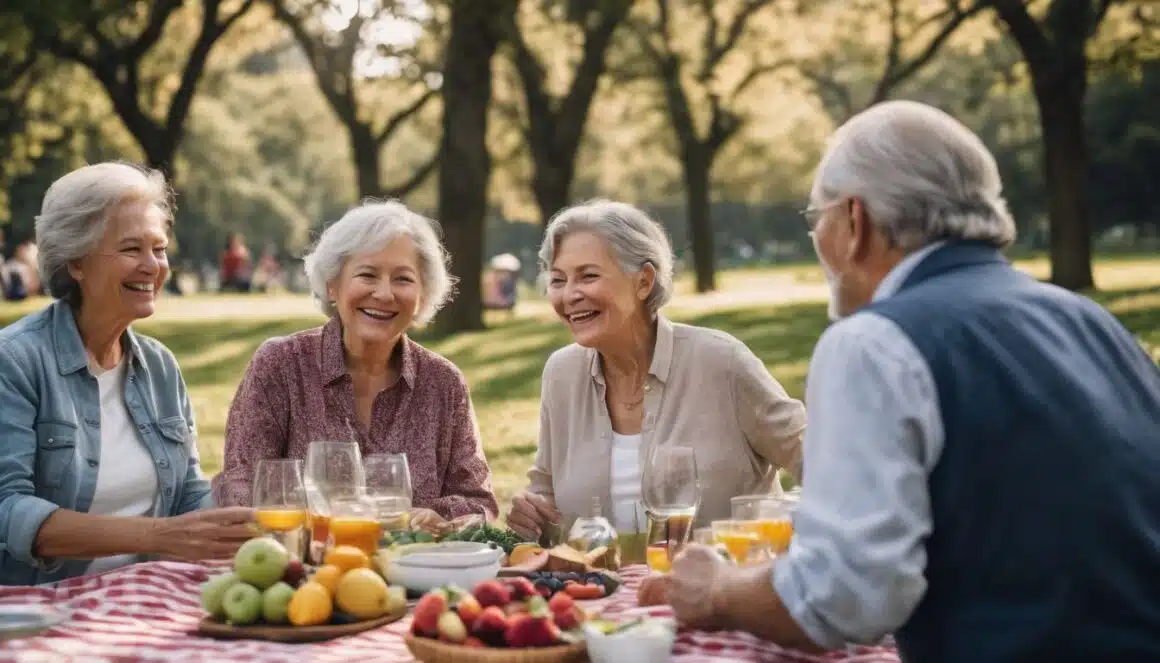 Healthy Eating Tips for Over 50s: How to Maintain a Balanced DietA group of elderly people having a picnic in a park.